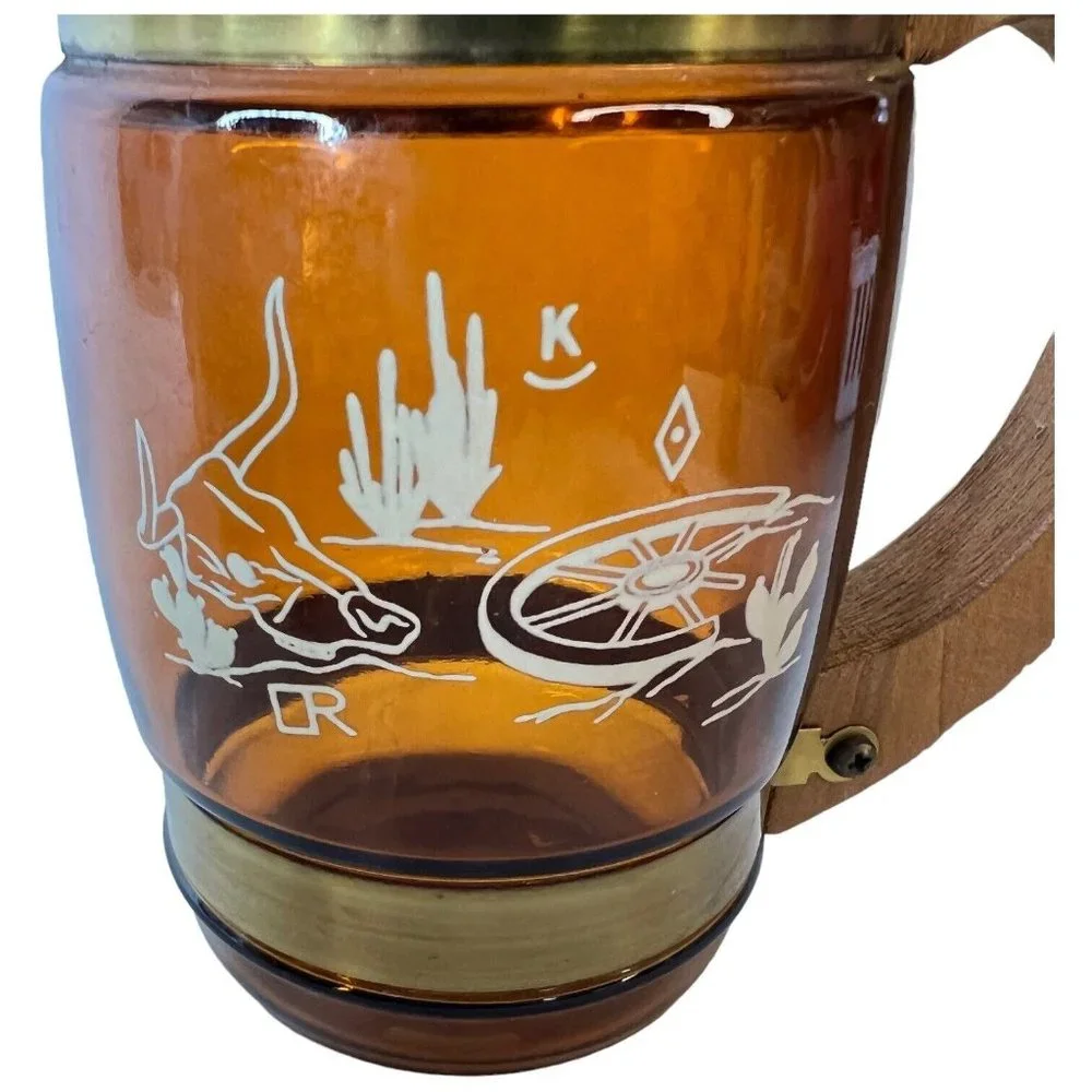 6 SiestaWare‎ Western Roundup Barrel Mug Wood Handle Wagon Wheel Skull CampFire